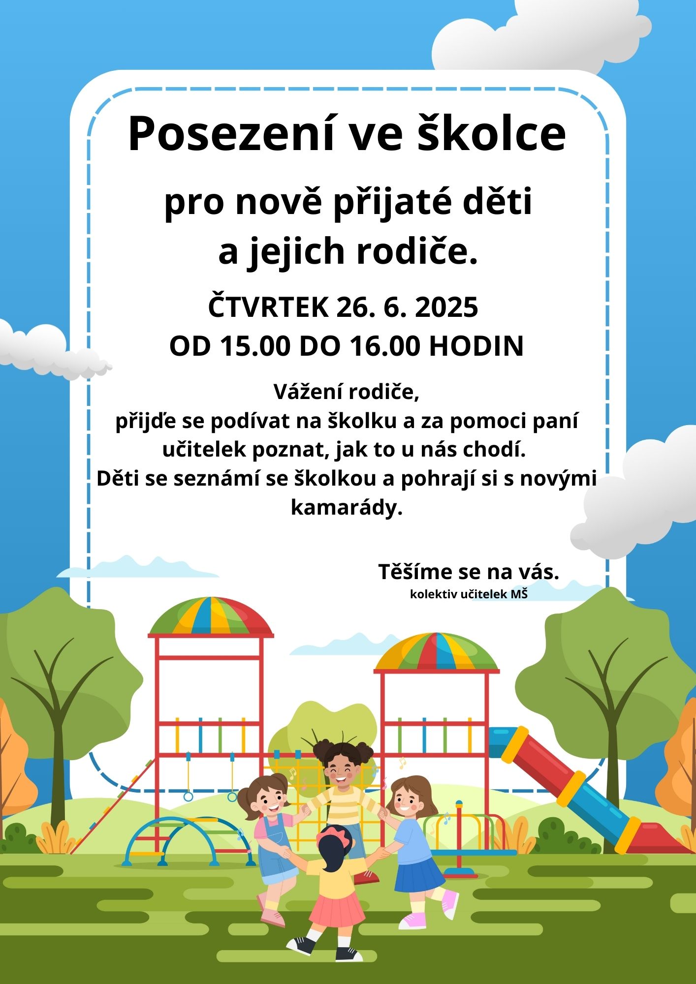 Posezení ve školce pro nově přijaté děti a jejich rodiče