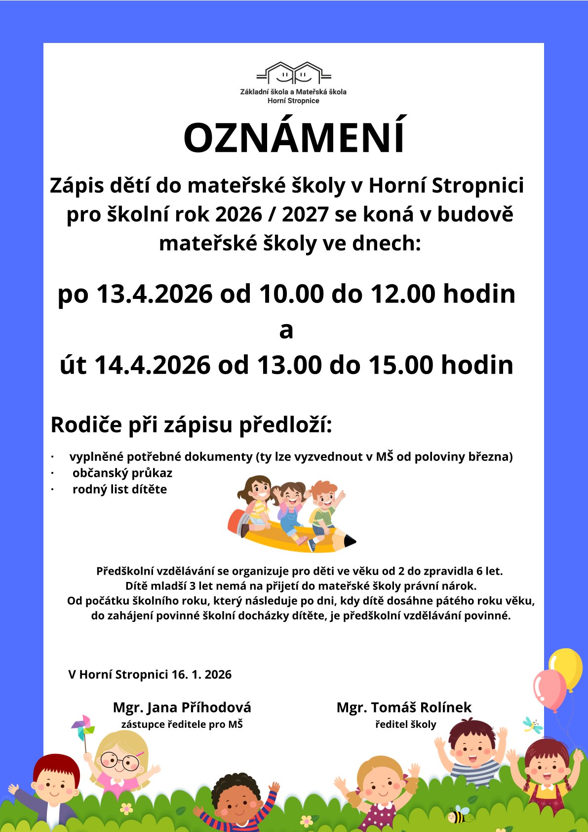 Zápis dětí do MŠ